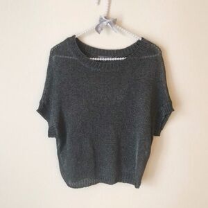 Vince Metallic Green Off-Shoulder Crop Sweater | Fall Holiday | XS